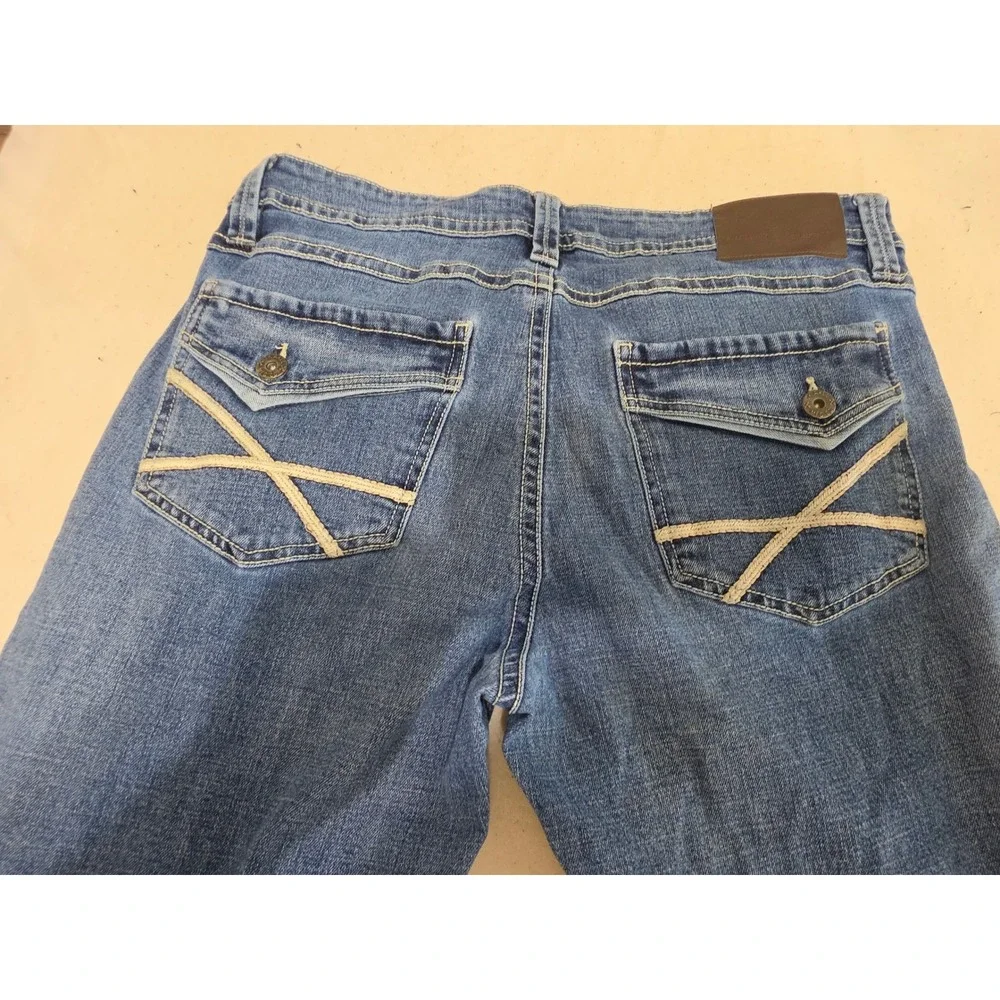 TK Axel Mens Slim Bootcut Jeans Medium Wash Denim W36 L30 Embroidered Pockets